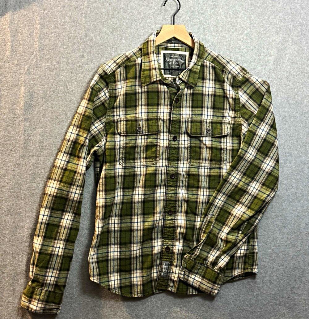 Abercrombie & Fitch Mens XXL Cotton Flannel Plaid Pockets Button-Up Shirt